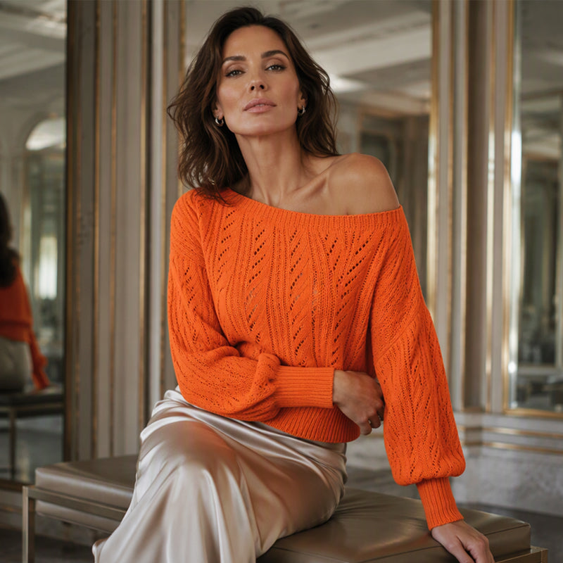 ☁️Soft Knit, Fall & Winter Warmth🧶 Women's Off-Shoulder Cropped Sweater – Skin-Friendly & Cozy, Wear Alone or Layer ✨