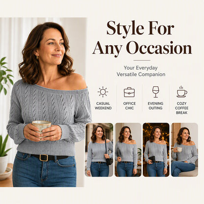 ☁️Soft Knit, Fall & Winter Warmth🧶 Women's Off-Shoulder Cropped Sweater – Skin-Friendly & Cozy, Wear Alone or Layer ✨