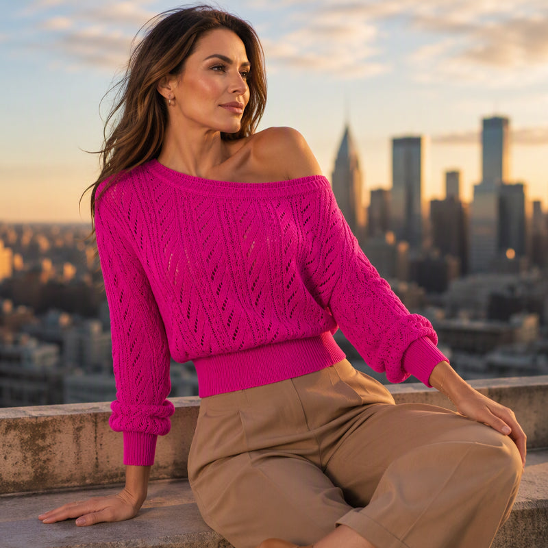 ☁️Soft Knit, Fall & Winter Warmth🧶 Women's Off-Shoulder Cropped Sweater – Skin-Friendly & Cozy, Wear Alone or Layer ✨