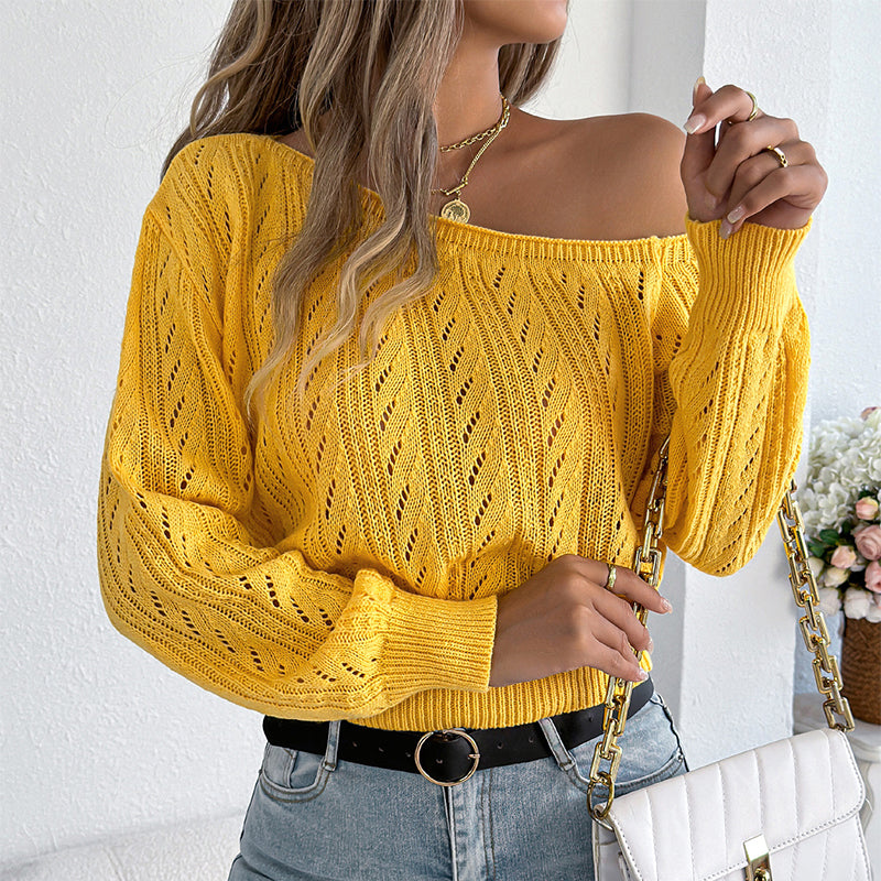 ☁️Soft Knit, Fall & Winter Warmth🧶 Women's Off-Shoulder Cropped Sweater – Skin-Friendly & Cozy, Wear Alone or Layer ✨