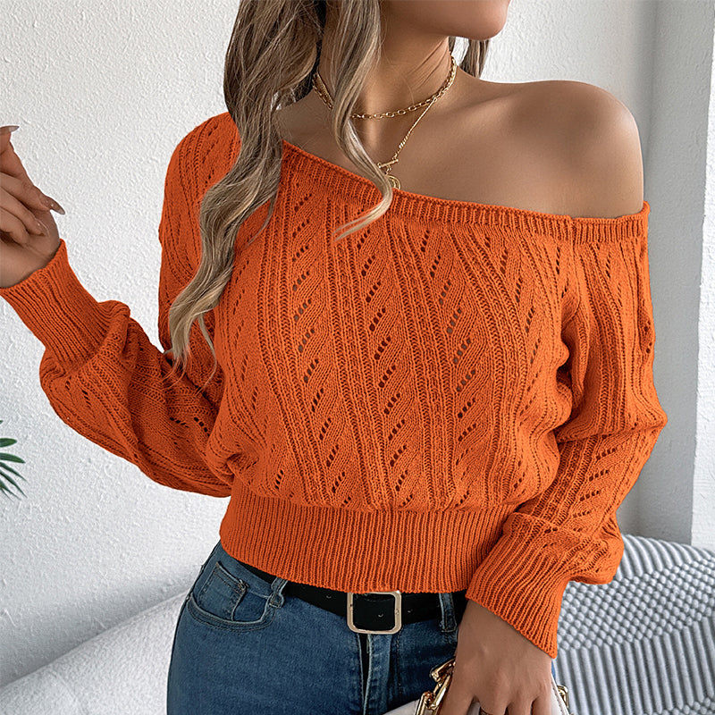 ☁️Soft Knit, Fall & Winter Warmth🧶 Women's Off-Shoulder Cropped Sweater – Skin-Friendly & Cozy, Wear Alone or Layer ✨