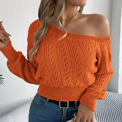 ☁️Soft Knit, Fall & Winter Warmth🧶 Women's Off-Shoulder Cropped Sweater – Skin-Friendly & Cozy, Wear Alone or Layer ✨