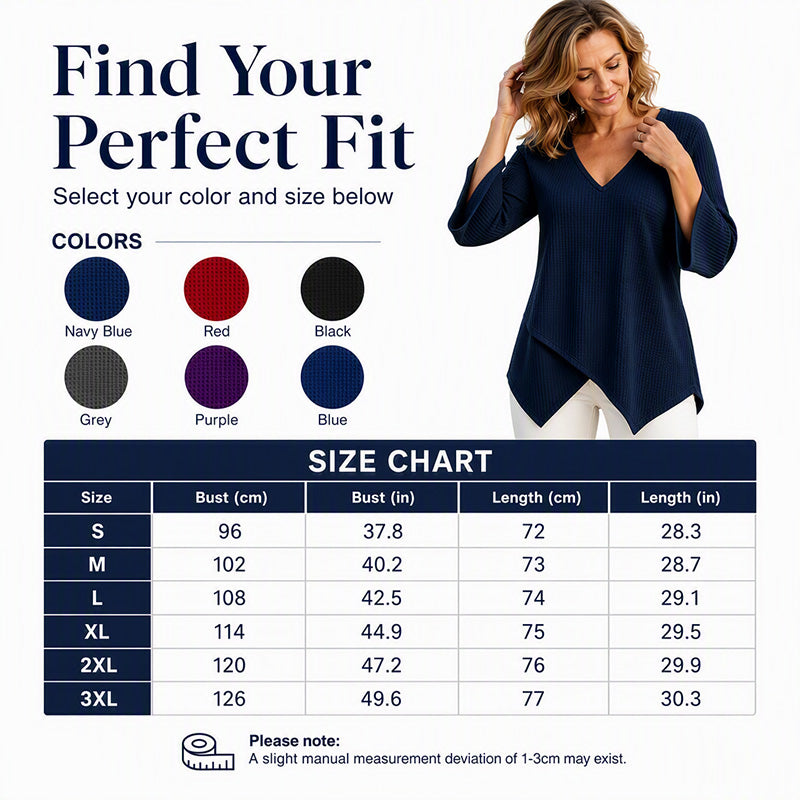 🧇Loose Waffle Knit, Cozy & Relaxed👚 Women's V-Neck Waffle Knit Top – Loose Fit & Soft Skin-Friendly ✨