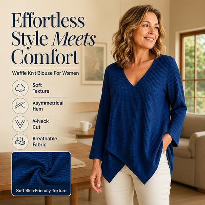 🧇Loose Waffle Knit, Cozy & Relaxed👚 Women's V-Neck Waffle Knit Top – Loose Fit & Soft Skin-Friendly ✨