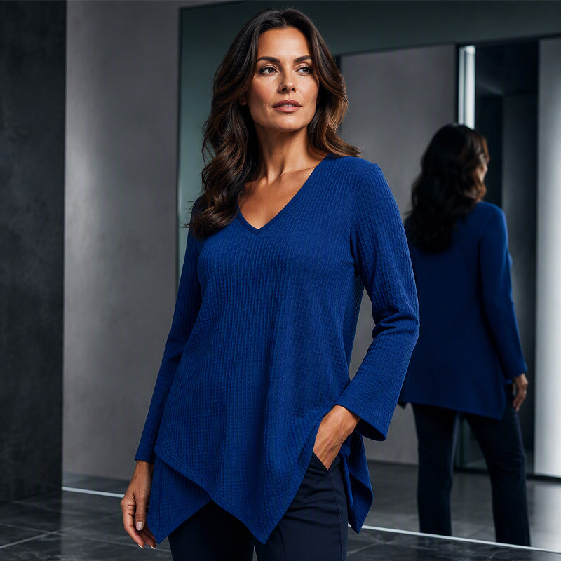 🧇Loose Waffle Knit, Cozy & Relaxed👚 Women's V-Neck Waffle Knit Top – Loose Fit & Soft Skin-Friendly ✨