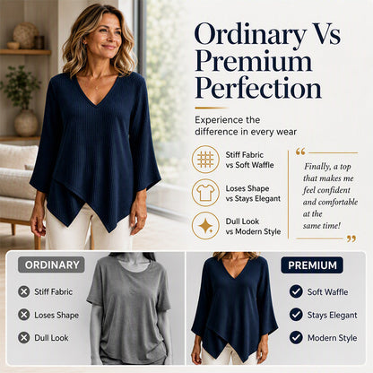 🧇Loose Waffle Knit, Cozy & Relaxed👚 Women's V-Neck Waffle Knit Top – Loose Fit & Soft Skin-Friendly ✨