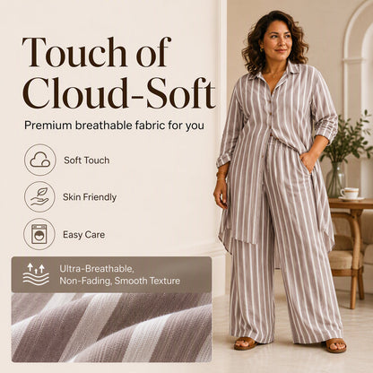 👖 Women's Striped Longline Shirt & Wide-Leg Pants Set – Effortless Style in One Set ✨