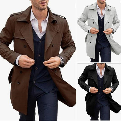 🧥Classic Lapel, Double-Breasted Elegance👔 Men's Double-Breasted Lapel Coat – Solid Color Cut & Refined Buttons ✨