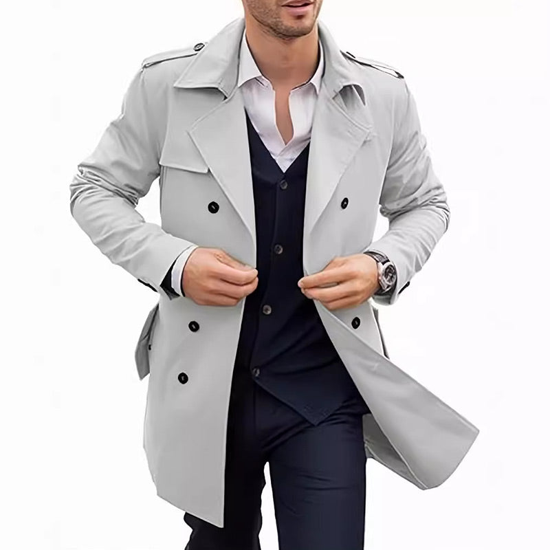 🧥Classic Lapel, Double-Breasted Elegance👔 Men's Double-Breasted Lapel Coat – Solid Color Cut & Refined Buttons ✨