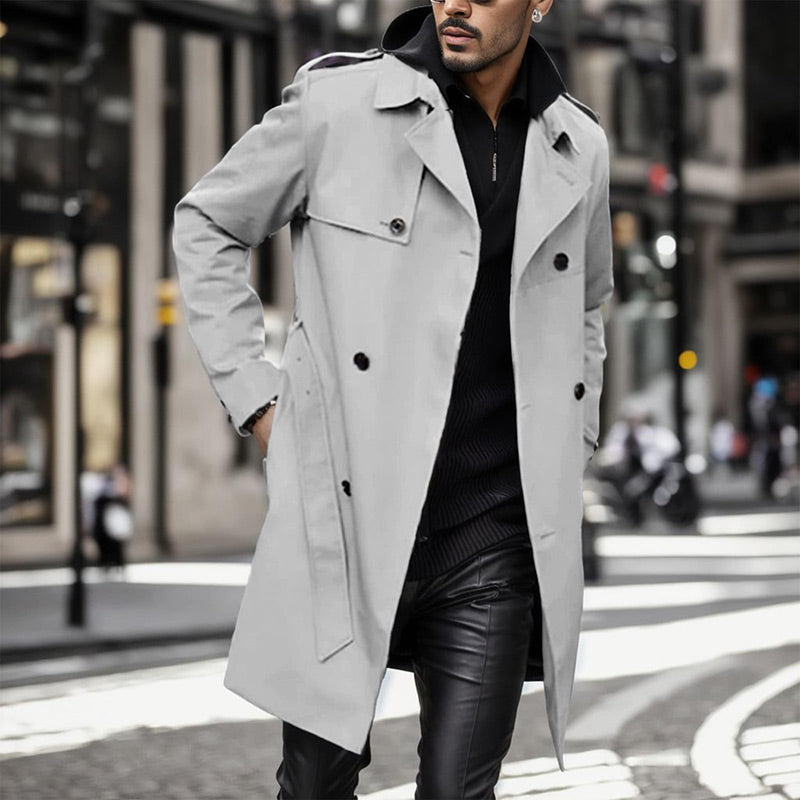 🧥Classic Lapel, Double-Breasted Elegance👔 Men's Double-Breasted Lapel Coat – Solid Color Cut & Refined Buttons ✨