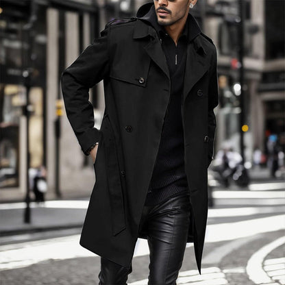 🧥Classic Lapel, Double-Breasted Elegance👔 Men's Double-Breasted Lapel Coat – Solid Color Cut & Refined Buttons ✨