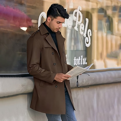 🧥Classic Lapel, Double-Breasted Elegance👔 Men's Double-Breasted Lapel Coat – Solid Color Cut & Refined Buttons ✨