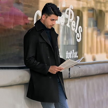 🧥Classic Lapel, Double-Breasted Elegance👔 Men's Double-Breasted Lapel Coat – Solid Color Cut & Refined Buttons ✨