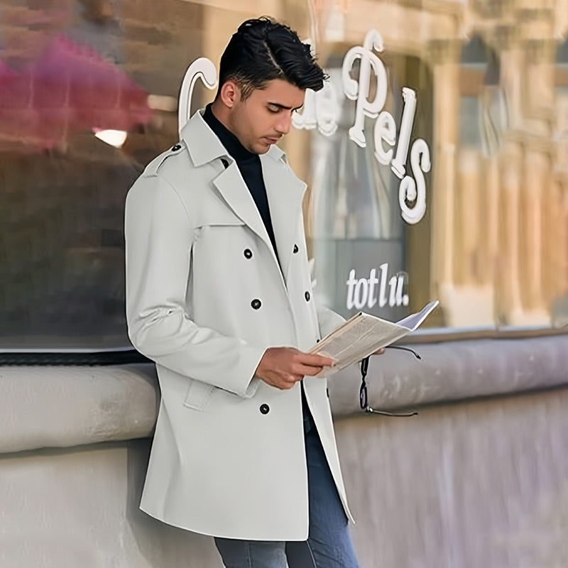 🧥Classic Lapel, Double-Breasted Elegance👔 Men's Double-Breasted Lapel Coat – Solid Color Cut & Refined Buttons ✨