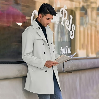 🧥Classic Lapel, Double-Breasted Elegance👔 Men's Double-Breasted Lapel Coat – Solid Color Cut & Refined Buttons ✨