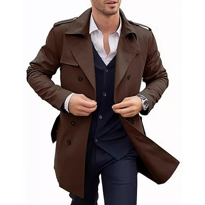🧥Classic Lapel, Double-Breasted Elegance👔 Men's Double-Breasted Lapel Coat – Solid Color Cut & Refined Buttons ✨