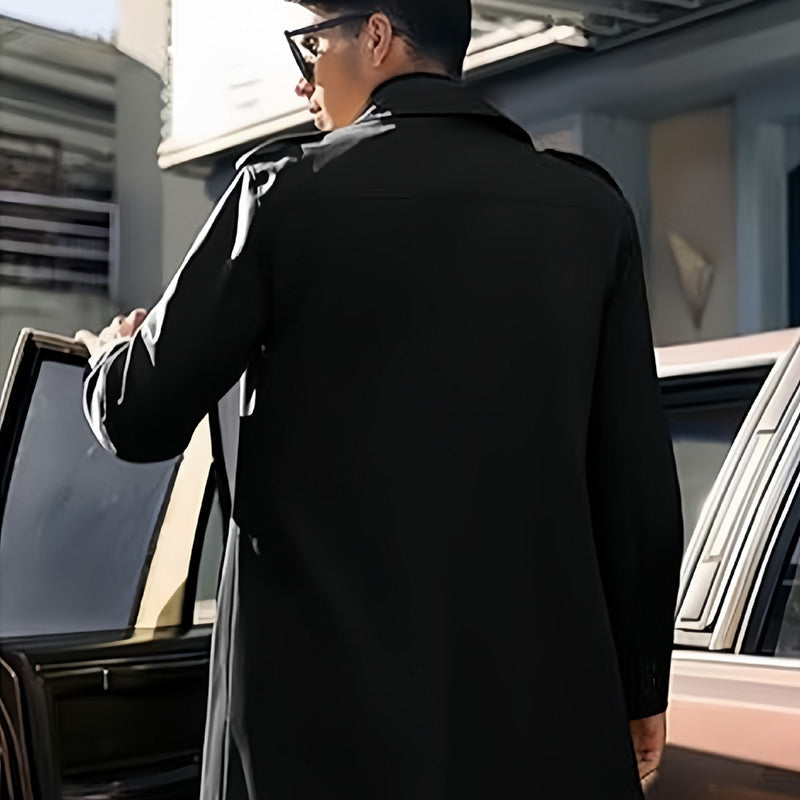 🧥Classic Lapel, Double-Breasted Elegance👔 Men's Double-Breasted Lapel Coat – Solid Color Cut & Refined Buttons ✨
