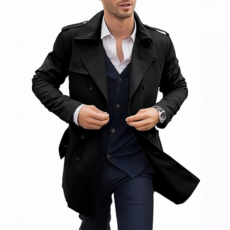🧥Classic Lapel, Double-Breasted Elegance👔 Men's Double-Breasted Lapel Coat – Solid Color Cut & Refined Buttons ✨