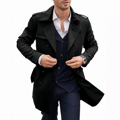 🧥Classic Lapel, Double-Breasted Elegance👔 Men's Double-Breasted Lapel Coat – Solid Color Cut & Refined Buttons ✨