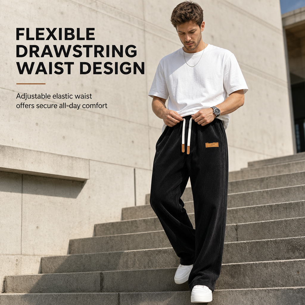 🧶Corduroy Texture, Cozy Warmth👖 Relaxed Wide-Leg Casual Pants – Ribbed Corduroy & Elegant Drape ✨