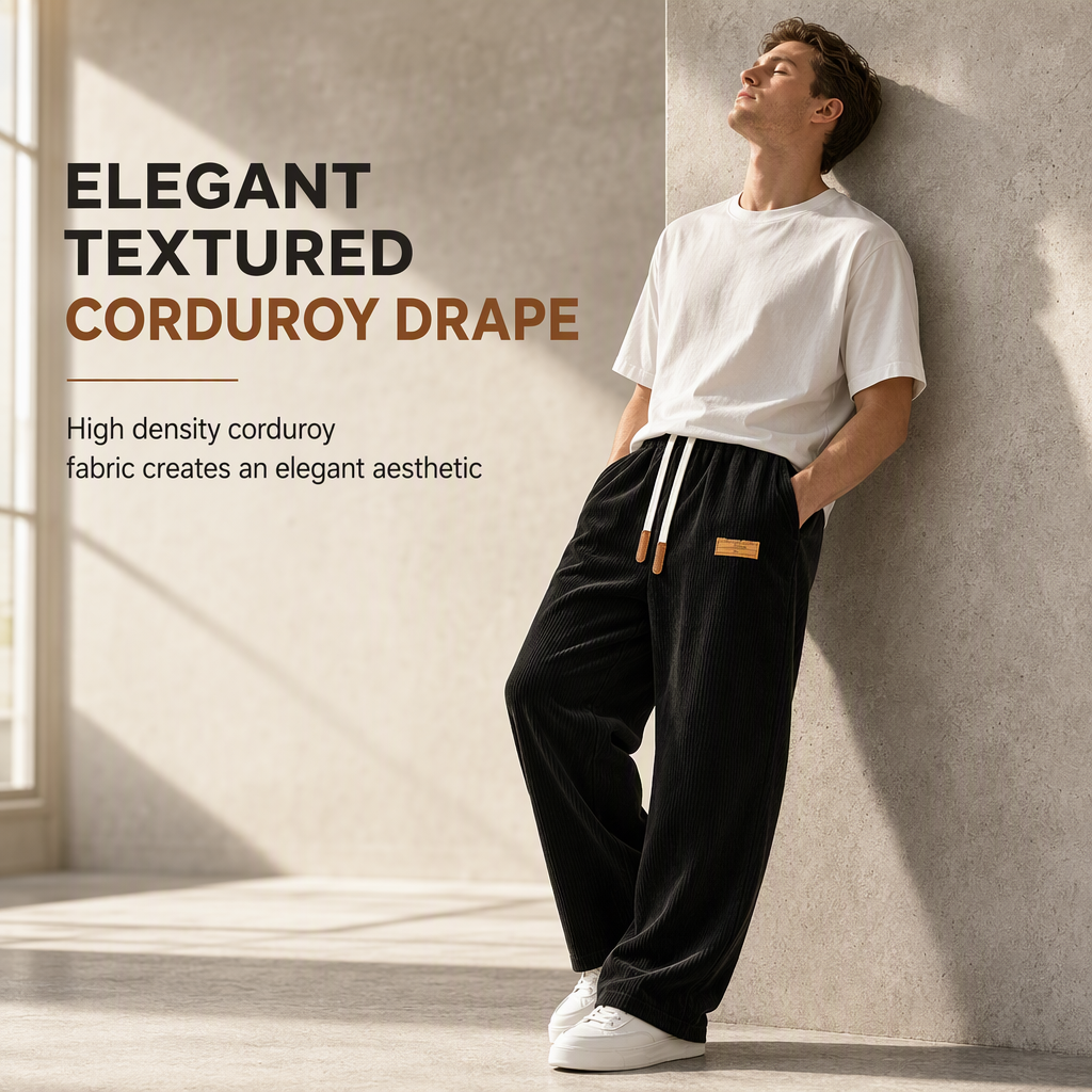 🧶Corduroy Texture, Cozy Warmth👖 Relaxed Wide-Leg Casual Pants – Ribbed Corduroy & Elegant Drape ✨