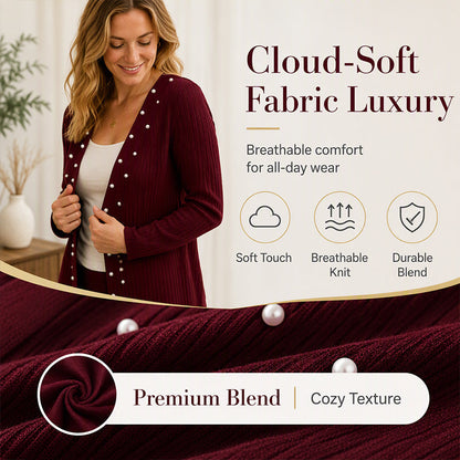 ☁️Cozy Knit, Versatile Cardigan🧶 Women's Pearl Beaded Knit Cardigan – Soft & Skin-Friendly, Open-Front Design ✨