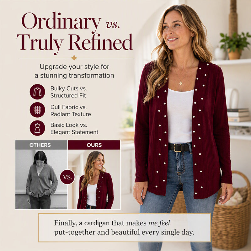 ☁️Cozy Knit, Versatile Cardigan🧶 Women's Pearl Beaded Knit Cardigan – Soft & Skin-Friendly, Open-Front Design ✨
