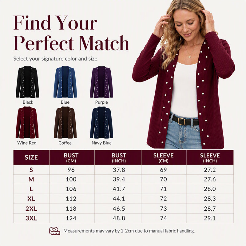 ☁️Cozy Knit, Versatile Cardigan🧶 Women's Pearl Beaded Knit Cardigan – Soft & Skin-Friendly, Open-Front Design ✨