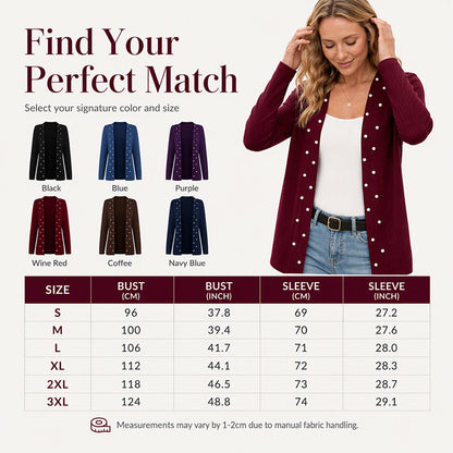 ☁️Cozy Knit, Versatile Cardigan🧶 Women's Pearl Beaded Knit Cardigan – Soft & Skin-Friendly, Open-Front Design ✨