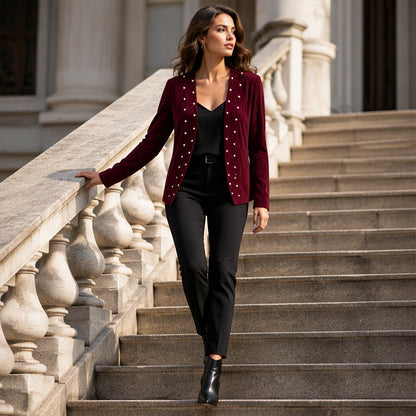 ☁️Cozy Knit, Versatile Cardigan🧶 Women's Pearl Beaded Knit Cardigan – Soft & Skin-Friendly, Open-Front Design ✨