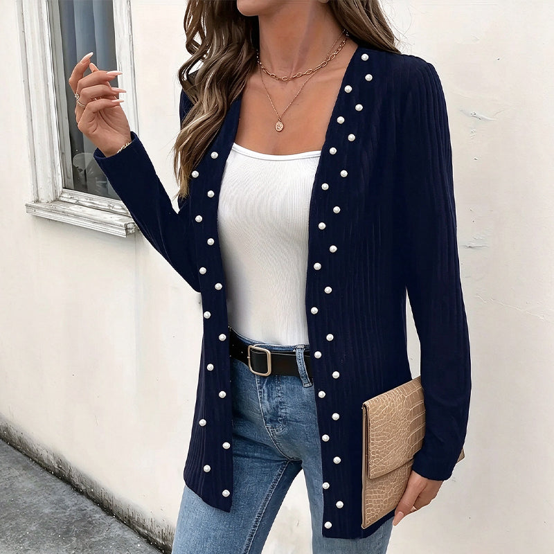 ☁️Cozy Knit, Versatile Cardigan🧶 Women's Pearl Beaded Knit Cardigan – Soft & Skin-Friendly, Open-Front Design ✨