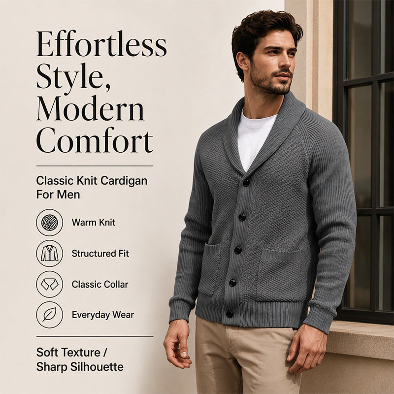 🧥Classic Shawl Collar, Elegant Casual🧶 Men's Casual Shawl Collar Sweater Cardigan – Classic Fit & Soft Knit ✨