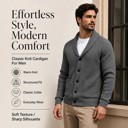 🧥Classic Shawl Collar, Elegant Casual🧶 Men's Casual Shawl Collar Sweater Cardigan – Classic Fit & Soft Knit ✨