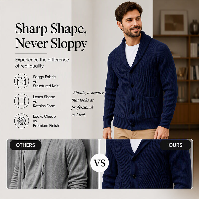 🧥Classic Shawl Collar, Elegant Casual🧶 Men's Casual Shawl Collar Sweater Cardigan – Classic Fit & Soft Knit ✨