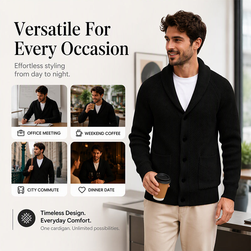 🧥Classic Shawl Collar, Elegant Casual🧶 Men's Casual Shawl Collar Sweater Cardigan – Classic Fit & Soft Knit ✨