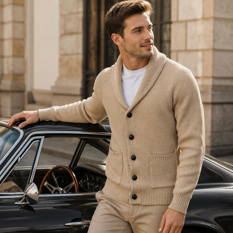 🧥Classic Shawl Collar, Elegant Casual🧶 Men's Casual Shawl Collar Sweater Cardigan – Classic Fit & Soft Knit ✨