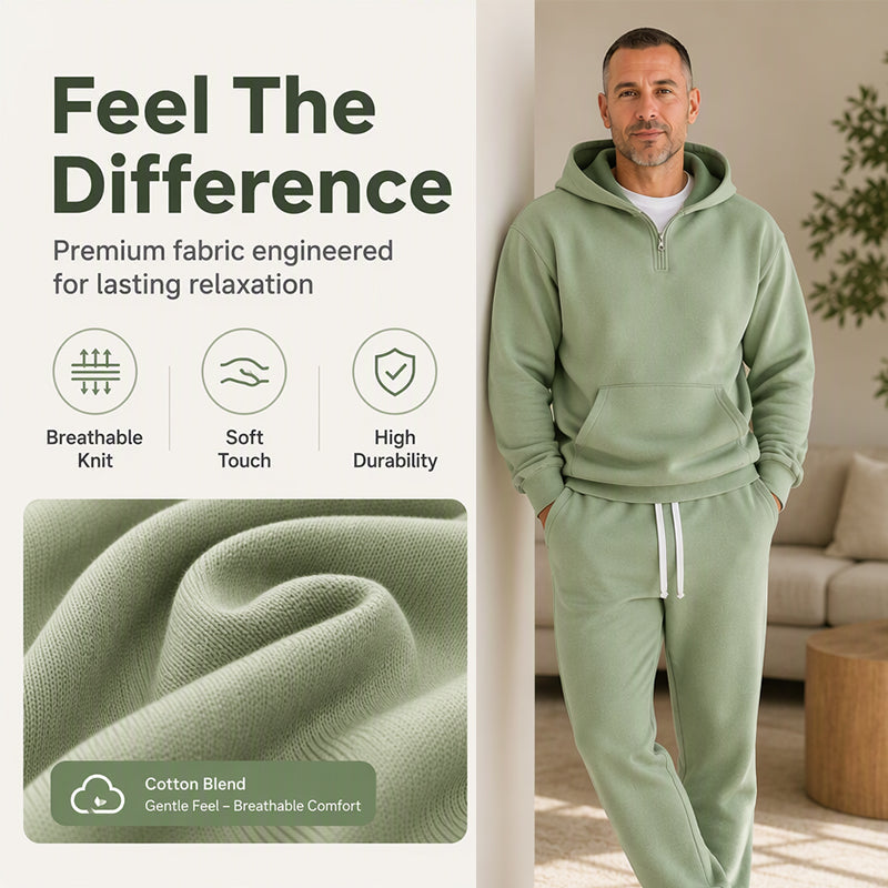 ☁️Loose & Comfortable, Everyday Versatile👖 Men's Half-Zip Hoodie & Wide-Leg Pants Set – Relaxed & Easy, Effortless to Style ✨