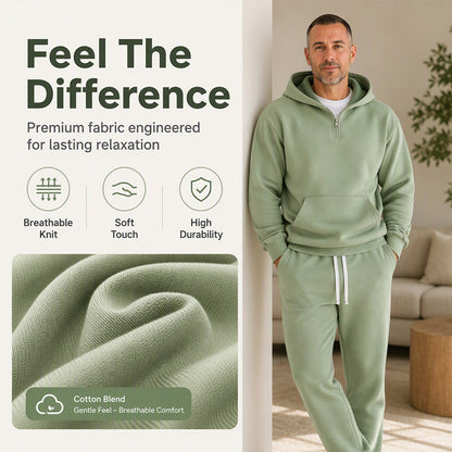 ☁️Loose & Comfortable, Everyday Versatile👖 Men's Half-Zip Hoodie & Wide-Leg Pants Set – Relaxed & Easy, Effortless to Style ✨