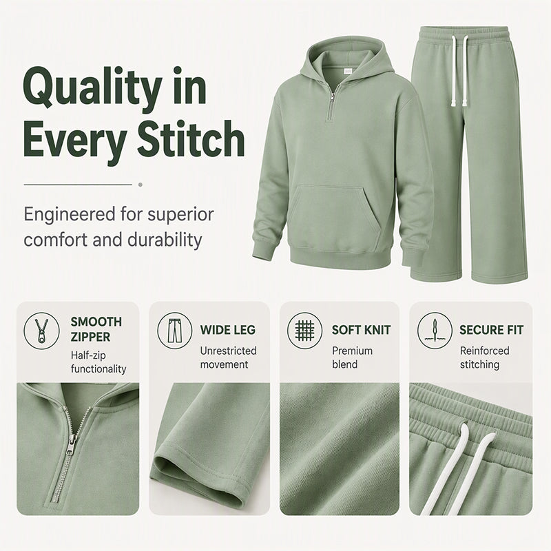 ☁️Loose & Comfortable, Everyday Versatile👖 Men's Half-Zip Hoodie & Wide-Leg Pants Set – Relaxed & Easy, Effortless to Style ✨