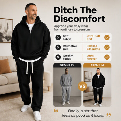 ☁️Loose & Comfortable, Everyday Versatile👖 Men's Half-Zip Hoodie & Wide-Leg Pants Set – Relaxed & Easy, Effortless to Style ✨