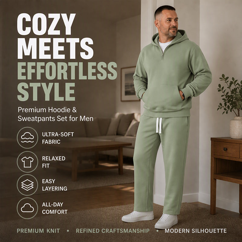 ☁️Loose & Comfortable, Everyday Versatile👖 Men's Half-Zip Hoodie & Wide-Leg Pants Set – Relaxed & Easy, Effortless to Style ✨