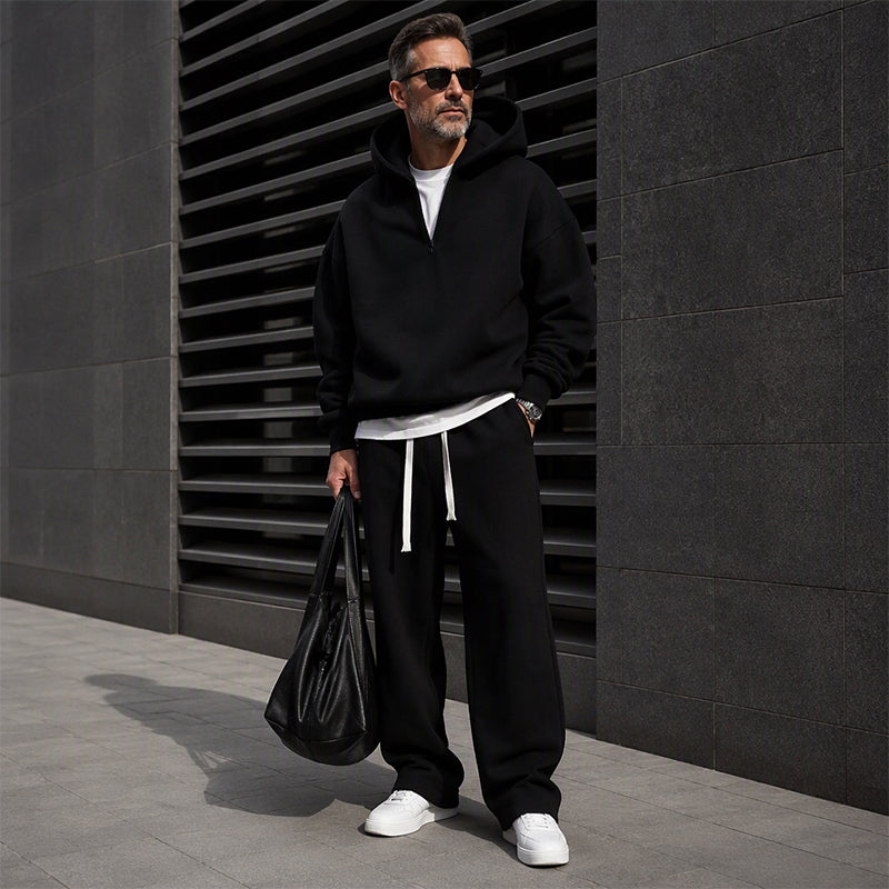 ☁️Loose & Comfortable, Everyday Versatile👖 Men's Half-Zip Hoodie & Wide-Leg Pants Set – Relaxed & Easy, Effortless to Style ✨