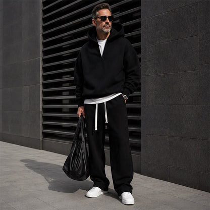 ☁️Loose & Comfortable, Everyday Versatile👖 Men's Half-Zip Hoodie & Wide-Leg Pants Set – Relaxed & Easy, Effortless to Style ✨