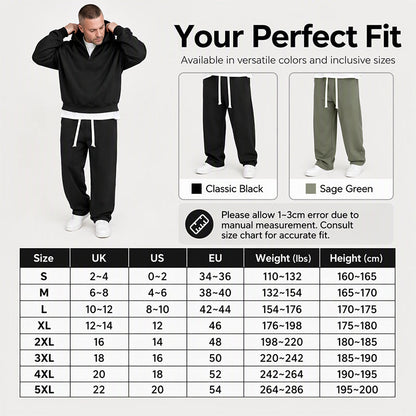 ☁️Loose & Comfortable, Everyday Versatile👖 Men's Half-Zip Hoodie & Wide-Leg Pants Set – Relaxed & Easy, Effortless to Style ✨