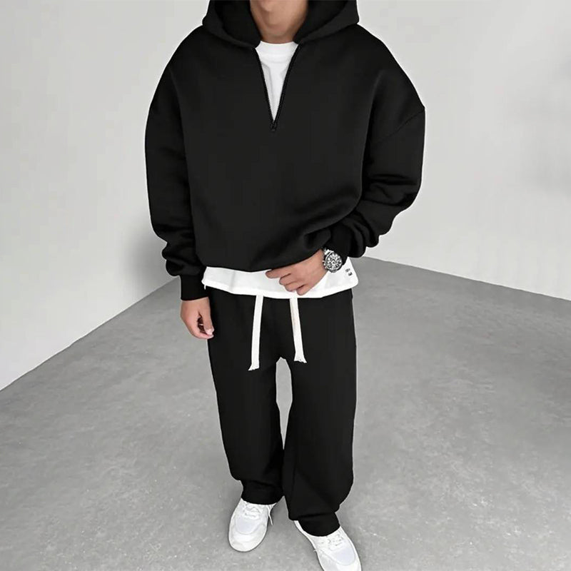☁️Loose & Comfortable, Everyday Versatile👖 Men's Half-Zip Hoodie & Wide-Leg Pants Set – Relaxed & Easy, Effortless to Style ✨