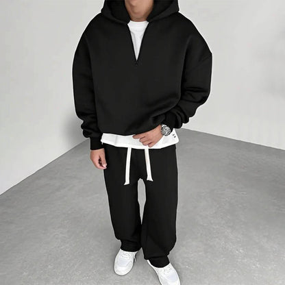 ☁️Loose & Comfortable, Everyday Versatile👖 Men's Half-Zip Hoodie & Wide-Leg Pants Set – Relaxed & Easy, Effortless to Style ✨