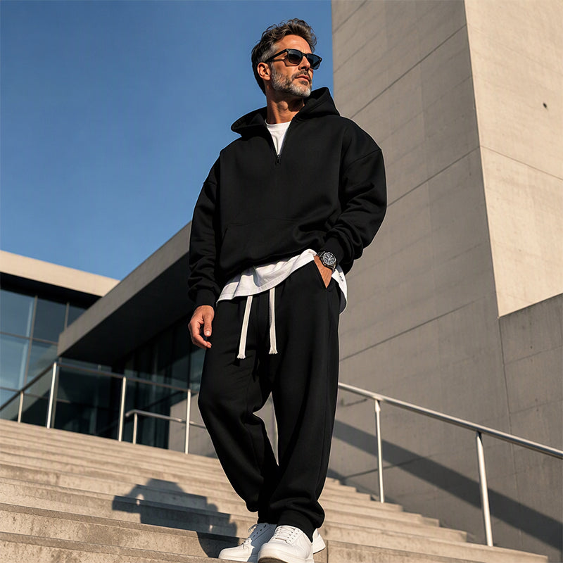 ☁️Loose & Comfortable, Everyday Versatile👖 Men's Half-Zip Hoodie & Wide-Leg Pants Set – Relaxed & Easy, Effortless to Style ✨