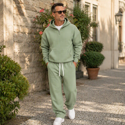 ☁️Loose & Comfortable, Everyday Versatile👖 Men's Half-Zip Hoodie & Wide-Leg Pants Set – Relaxed & Easy, Effortless to Style ✨