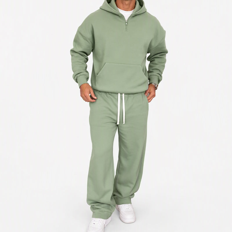 ☁️Loose & Comfortable, Everyday Versatile👖 Men's Half-Zip Hoodie & Wide-Leg Pants Set – Relaxed & Easy, Effortless to Style ✨