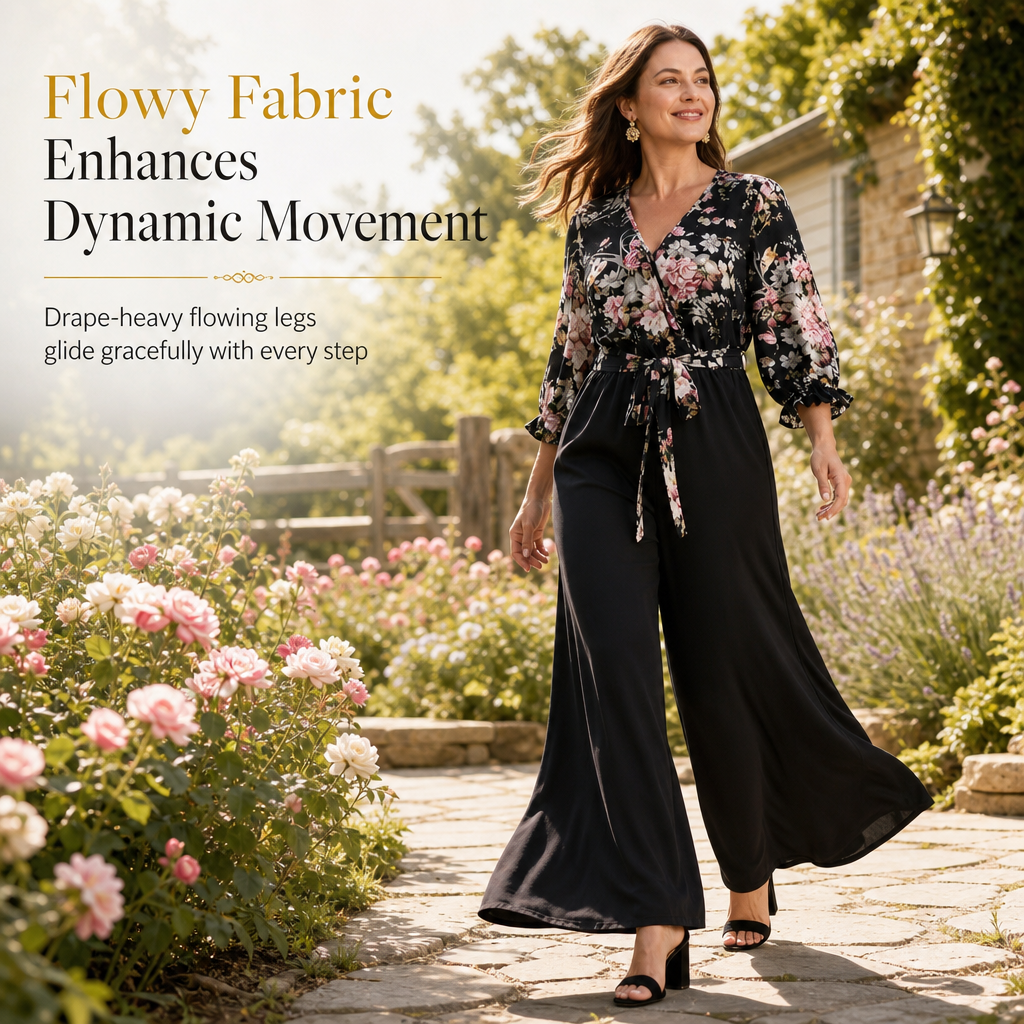 🌸Elegant Floral, Waist-Defining👗 Women's Floral Wrap Jumpsuit – Belted & Wide-Leg | Effortlessly Elegant Proportions ✨